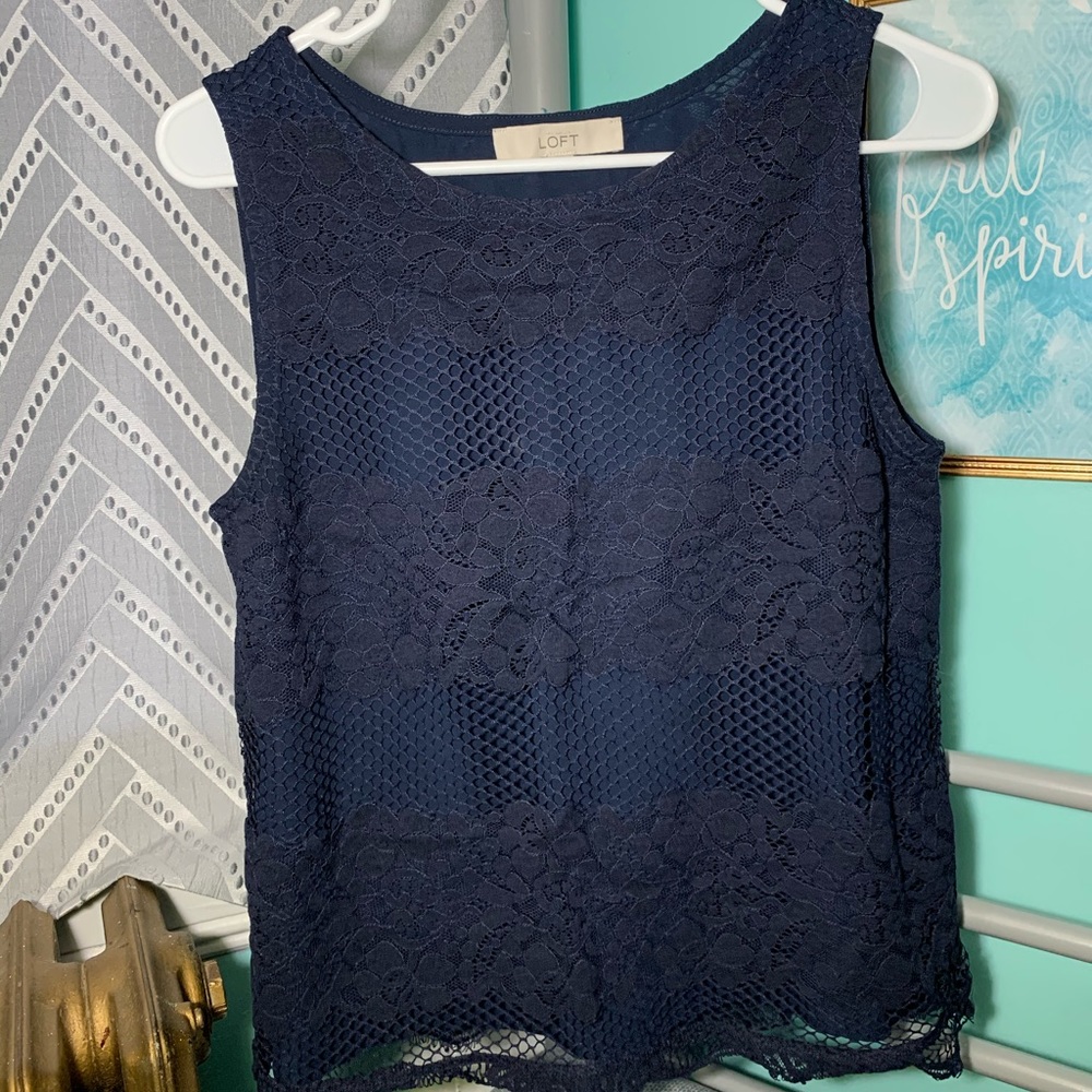 LOFT navy blue patterned tank top